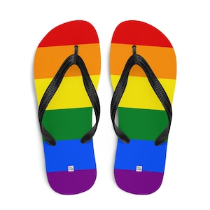Rainbow Pride Flip-Flops, LGBTQ+ Colorful Sandals, Comfortable Beach Shoes, Unisex Summer Footwear, Festival Parade Outfit, Pool Slides Gift