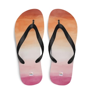 Lesbian Pride Flag Flip-Flops, Watercolor Style, LGBTQ+ Sandals, Lesbian Pride Slides, Unisex Comfortable Beach Sandals, Parade Gift Idea
