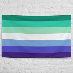 MLM Pride Flag, All Over Print Man Loving Man LGBTQ+ Flag, Green Blue Stripes, Queer Gay Men’s Pride Wall Decor, Gender Inclusive Pride Gift