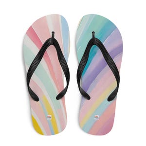 Soft Rainbow Flip-Flops, Pastel LGBTQ+ Pride Sandals, Unisex Comfortable Beach Slides, Summer Festival Shoes, Gentle Pride Parade Gift Idea