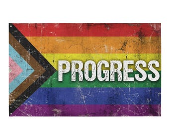 Regenbogen Fortschritt Pride Flagge, abgenutzte LGBTQ Wanddekoration, Polyester Banner, Queer Geschenk, Gay Community Flagge