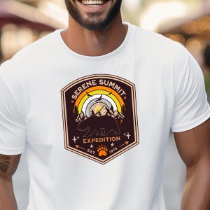 Gay Bear Pride Shirt, Serene Summit Shirt, Bear Paw Crest Tee, LGBTQ Camping Outdoors, Retro Hiking Trekking Fun Gift, Gay Bear Flag Colors