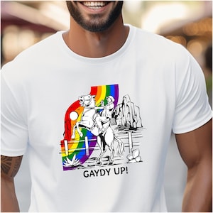 Gay Cowboy T-shirt, Rainbow Western Shirt, Gaydy Up Funny Humor, LGBTQ+ Pride Far West, Gay Rodeo Tee, Pride Apparel, Parade Month Party