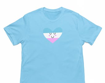 Trans Flag Heart Shirt, Transgender Pride Smiley T-Shirt, LGBTQ Cute Kawaii Tee, Trans Rights Parade Party Fun Apparel, Gender Identity Gift