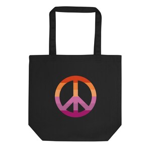 Lesbian Pride Peace Symbol Tote Bag, LGBTQ+ Eco Reusable Bag, Queer Feminist Gift, Gay Ally Accessory, Lesbian Flag Pride Parade Statement