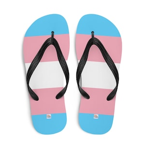 Trans Pride Flag Flip-Flops, Watercolor Style LGBTQ+ Sandals, Unisex Comfortable Beach Slides, Summer Festival Shoes, Pride Outfit Gift Idea