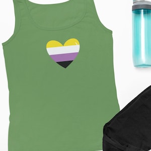 Non-Binary Pride Tank Top, Big Heart in Flag Colors, Genderqueer LGBTQIA+ Inclusive Shirt, Nonbinary Identity Gift Apparel, Parade 2025 Tee