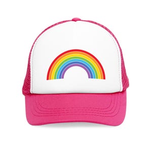 Rainbow Pride Trucker Hat, LGBTQ Snapback Mesh Cap, Queer Parade Party Fun Gay Headwear, Lesbian They/Them Trans Gift, Love Is Love Equality