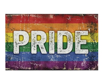 Regenbogen Pride Flagge, beunruhigte LGBTQ Wanddekoration, Polyester Banner, Queer Geschenk, Gay Community Flagge