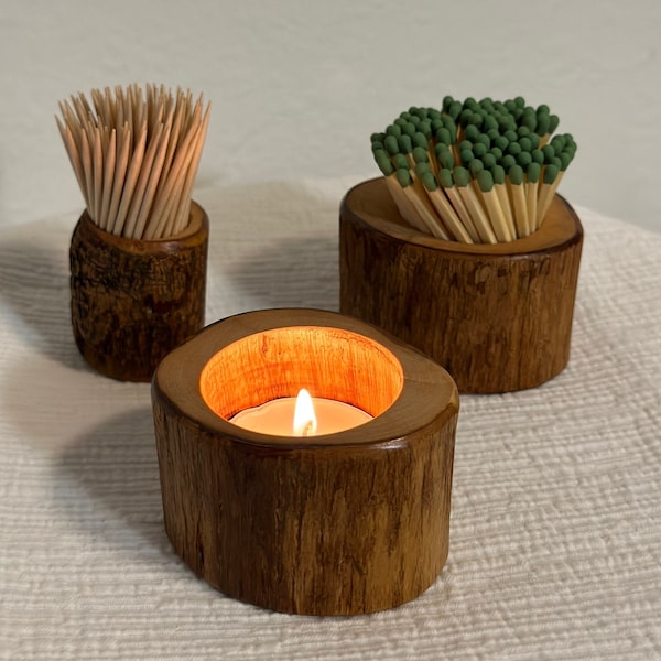 Wood Handmade Matchstick Candle and Toothpick Holder