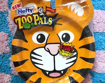 Vintage NOS verzegelde Hefty Zoo Pals papieren bordjes, assortiment van 24 stuks, eerste druk uit 2001