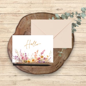Tarjeta de notas de saludo de flores silvestres / Tarjeta de notas florales / Flores silvestres / Papelería / Papelería floral / Flores / Saludo / Imprimible / Acuarela