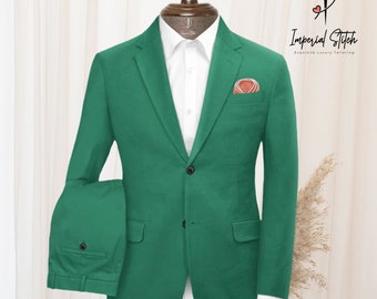 Scabal Sea Green Cotton Stretch Suit Men Custom Suit Premium ThreeMen's Suit For Wedding, Engagement, Anniversary, Prom, Groom Wear Groom