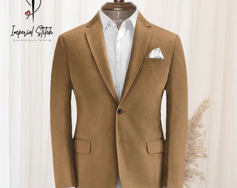 Stretch Summer Tan Chino Suit Men Custom Suit Premium Two piece Men's Suit For Wedding, Engagement, Anniversary, Prom, Groom Wear