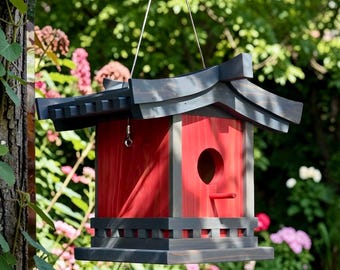 Shinden Bird House Asian Pagoda Style: Hanging Cedar Bird House Garden Decor