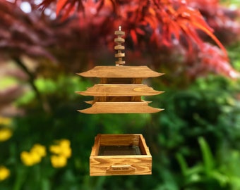 Asian Style Cedar Chiisai Hanging Bird Feeder: Outdoor Pagoda Style
