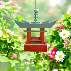 Cedar Torii Gate Bird Feeder: Asian Style Hanging Platform