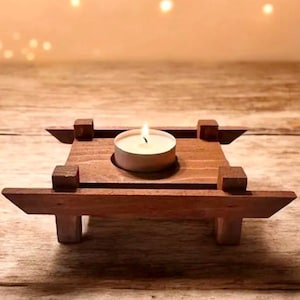 Rustic Cedar Tea Light Holder: Asian Inspired Candle Decor