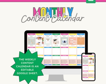 Social Media Content Calendar Google Sheets, Weekly Content Calendar, 2024 Social Media Planner, Weekly Content Planner, Digital Planner