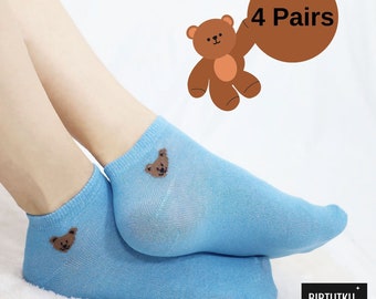 Chaussettes pour femmes en coton à motifs ours en peluche - À la fois confortables et amusantes