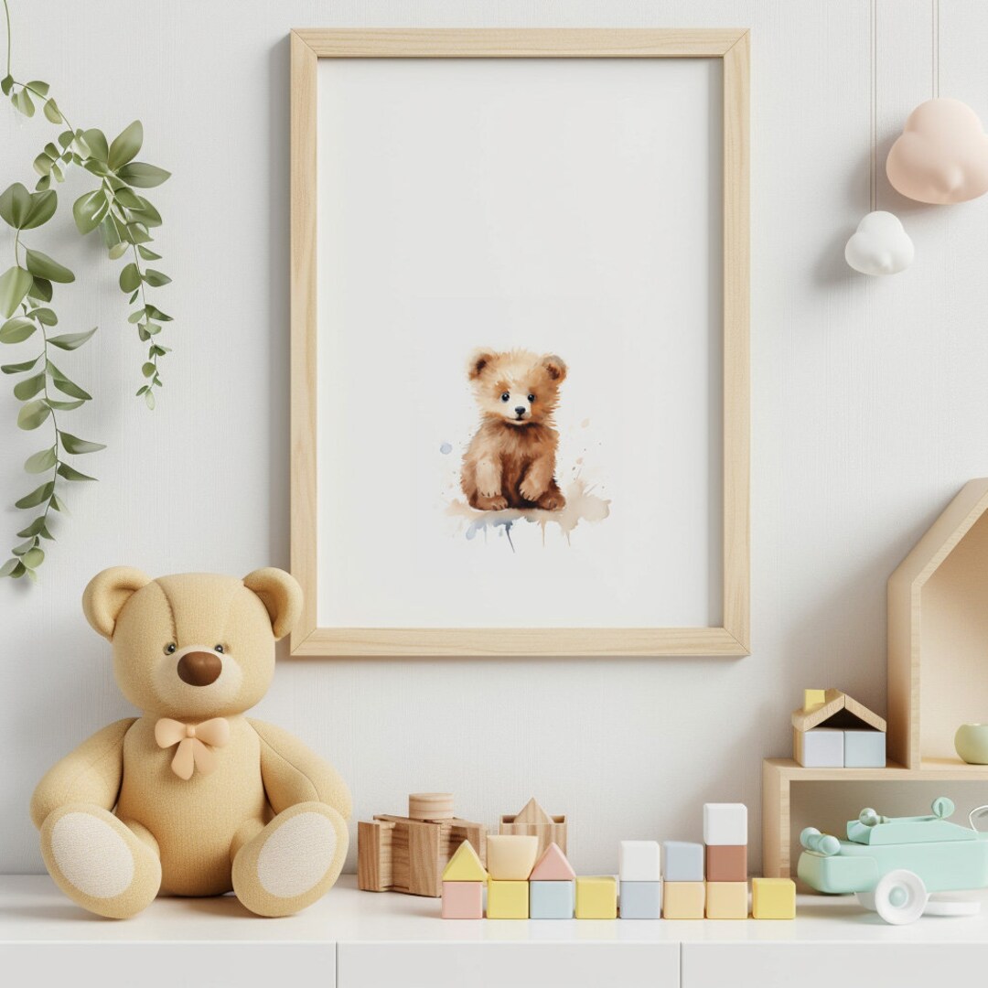 Watercolor Animals Nursery Wall Art Baby Nursery Decor Bear Cub Digital ...