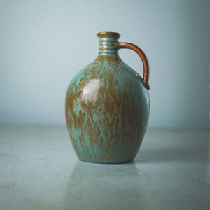 Anders Johansson Höganäs Miniature Vase, Art Deco Handled Harefur Glaze, Scandinavian Stoneware, Sweden