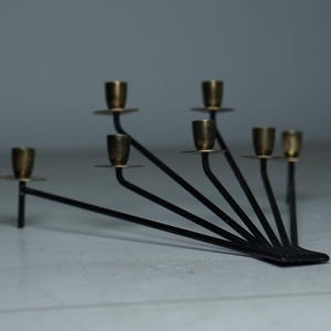 Gunnar Ander, Ystad Metall, Iron Candlestick Brass | MCM | Fan Shaped Candelabra | Seven Arm Candles | Scandinavian Decor