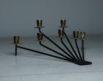 Gunnar Ander Ystad Metall Iron Candelabra, MCM Seven Arm Candle Holder