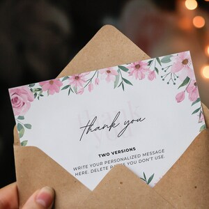 Watercolor Floral Wedding Thank You Template Set, Printable Thank You Card, Editable Place Setting Thank You, Customizable Floral Sign