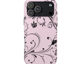 Pink Y2K Floral iPhone 17 Pro Max Case, Retro 2000s Aesthetic Phone Cover, Dainty McBling Cyber Grunge Tech Accessory, Indie Sleaze
