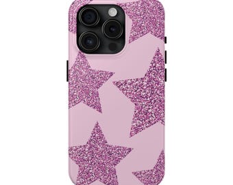 ピンクのグリッタースター電話ケース - iPhone 14/13/12 Pro Max用キラキラ保護カバー - キュートで美しい星空デザイン - 彼女へのギフト