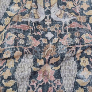 Cotton Drapery Fabric Muted Charcoal Warm Blush Pink Chesnut Gold Dark Academia Bird Pattern Fabric Botanical Print Floral Decor Textile image 3