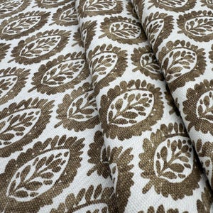 Leaf Pattern Linen Cotton Fabric by the Yard Neutral Brown Botanical Fabric for Drapery Cushion Upholstery Material  Cottagecore Home Decor
