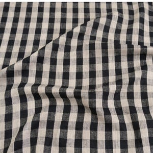 Black Check Fabric Tablecloth Checkered Onyx Linen Cloth Dark Plaid Table Cover Large Scale Gingham Pattern Decor Textile Dark Moody Style