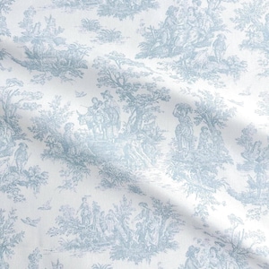 light blue Cotton Toile Print Fabric by Yard Toile de Jouy Bedding Quilting Scenic Floral French Fabric for Sewing Cafe Curtain Historical Print Fabric baby blue