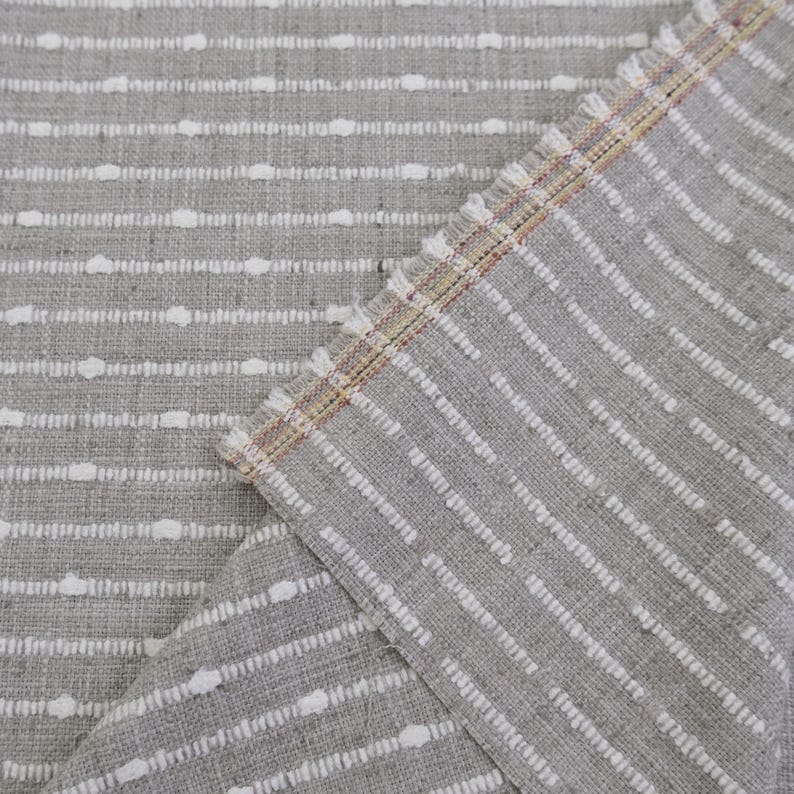 Greige Striped Fabric Woven Texture Chunky Creamy Grey Slubby Hobnail Stripe Weave Pattern Modern Home Upholstery Drapery Warm Gray Material image 4