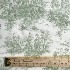 Sage Toile Fabric Light Green Gingham Cotton Pinstripe Soft Green Complementary Print Cottagecore Textile Kitchen Decor Curtain Tablecloth image 9