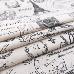 Vintage Travel Fabric by Yard French Postmark Stamp Print Neutral Onyx Cotton Textile for Pillow Cover Curtain Panel Wall Decor Paris Theme image 2