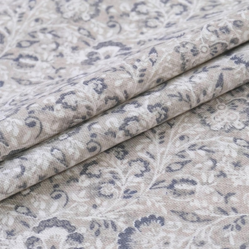 Taupe Gray Small Scale Print Fabric Winter Neutral Designer Botanical Pattern Home Decor Sewing Cotton Grey Tone Floral Fabric Medium Weight image 1
