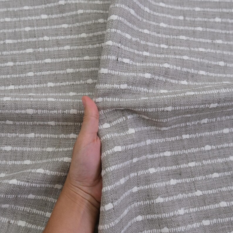 Greige Striped Fabric Woven Texture Chunky Creamy Grey Slubby Hobnail Stripe Weave Pattern Modern Home Upholstery Drapery Warm Gray Material image 3
