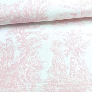 Cotton Toile Print Fabric by Yard Toile de Jouy Bedding Quilting Scenic Floral French Fabric for Sewing Cafe Curtain Historical Print Fabric Soft Pink