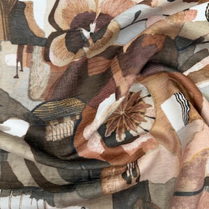 Terracotta Upholstery Fabric Designer Mid Century Modern Textile Abstract Floral Home Decor Accent Chenille MCM Geometric Architecture Style image 3