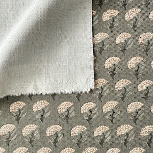 Small Scale Floral Block Print Sage Fabric Botanical Motif Patterned ...