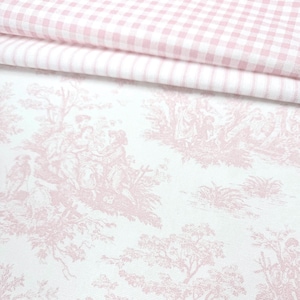Soft Pink Coordinating Fabric Set Toile Gingham Stripe Cotton Matching Fabric By Yard Sewing Collection Set Baby Girl Room Decor