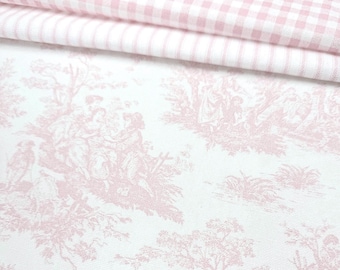 Soft Pink Coordinating Fabric Set Toile Gingham Stripe Cotton Matching Fabric By Yard Sewing Collection Set Baby Girl Room Decor