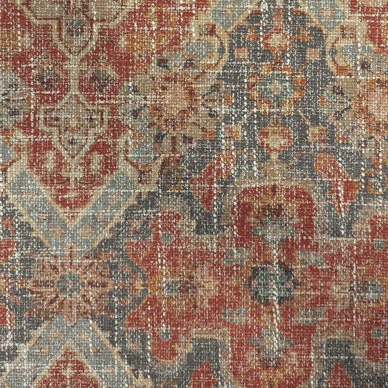 Vintage Rug Fabric Upholstery Material Bohemian Decor Rustic Home Textile Eclectic Interior Design Furniture Makeover DIY Upholstery Throw Pillow Fabric Shabby Chic Decor Distressed Fabric