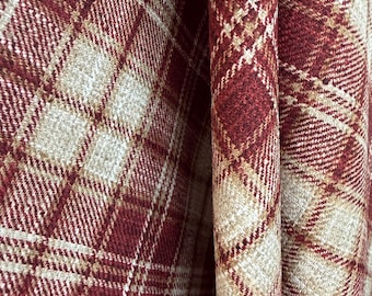 Tela de tartán rojo cortada a medida Material tejido carmesí Material grueso para cojines, almohadas y tapicería de bancos Estilo escocés Patrón de cuadros Decoración