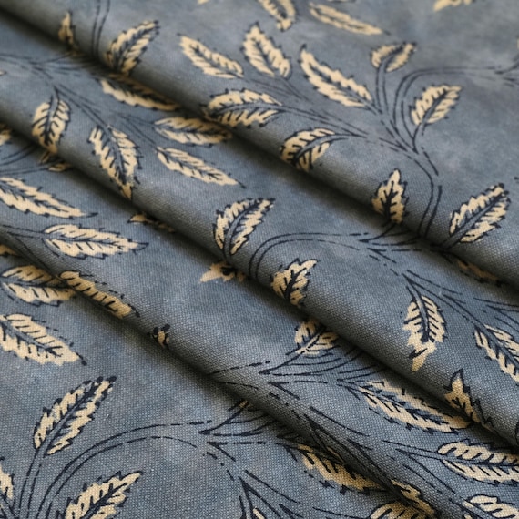 Organic Modern Fabric Neutral Foliage Print Designer Drapery Yardage Botanical Pattern Home Decor Linen Dark Charcoal Curtain Panel Fabric