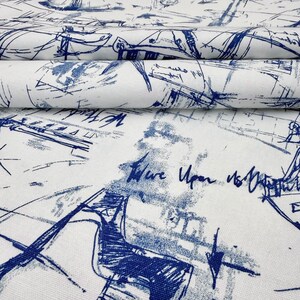 Nautical Fabric by Yard Blue and White Boat Map Fabric Coastal Upholstery Fabric Vintage Marine Compass Fabric for Pillows Drapes Decor image 7