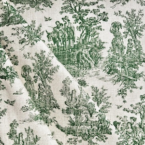 Toile de coton verte, paysage pastoral, tissu d&#39;ameublement de style provincial français, poids, décoration de la maison, accent textile, jardin